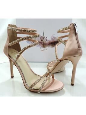 Jessica Simpson Jamalee Glitter Strappy Dress Heel Sandals Nude Blush Size 9.5
